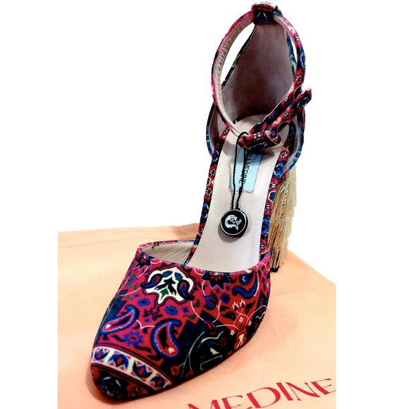 Leandra Medine Batik Print Fringe d’Orsay Pumps Women 38 EU - Picture 6 of 9